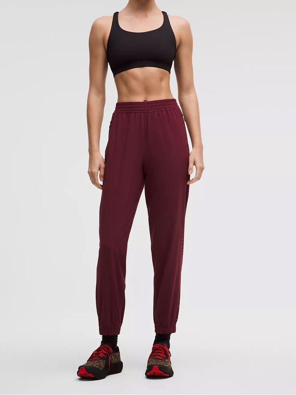 NWT Lululemon Adapted State Mid-Rise Jogger Perf Stripe Size 8 Burgundy Bay